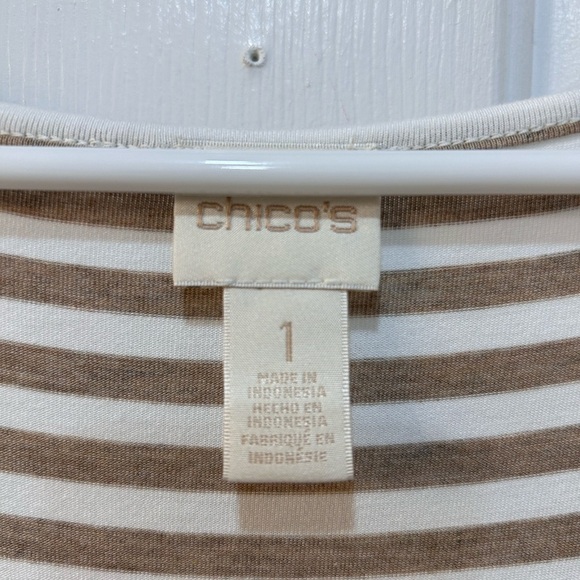 Chico's Beige White Striped Side Lacing Midi Tank Dress Size 1 M Stretch Casual - Picture 3 of 9
